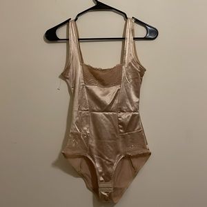 FIT Silky Smooth Champagne Satin Adjustable Bodysuit w/ Lace Details
